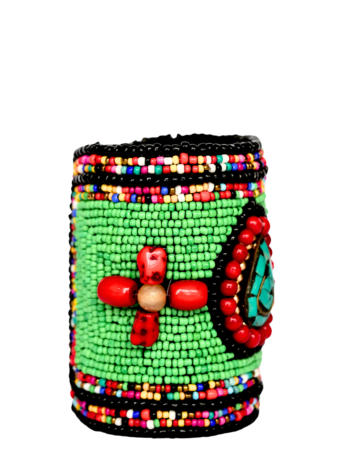 Hasto by Hasti The Bazaar Oxidised Statement Cuff Bracelet for Women, Beaded Wide Adjustable Bracelet