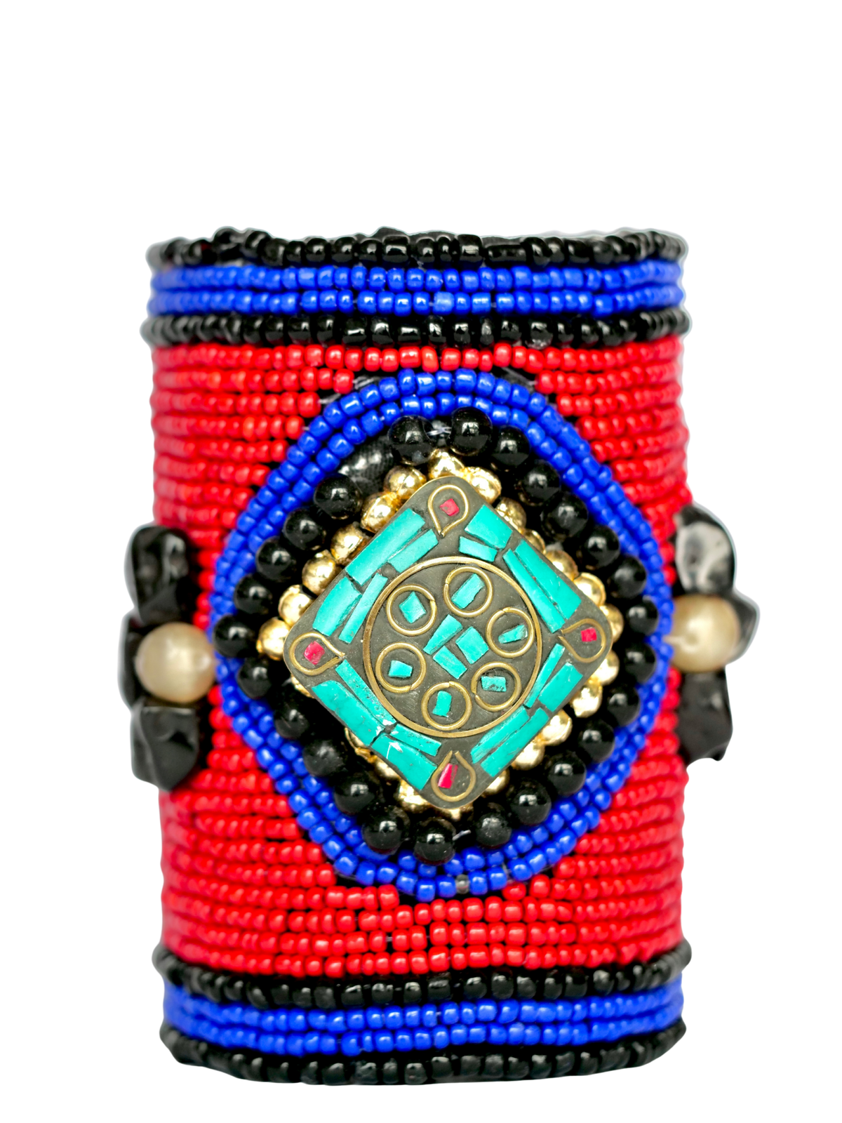 Hasto by Hasti The Bazaar Oxidised Statement Cuff Bracelet for Women, Beaded Wide Adjustable Bracelet
