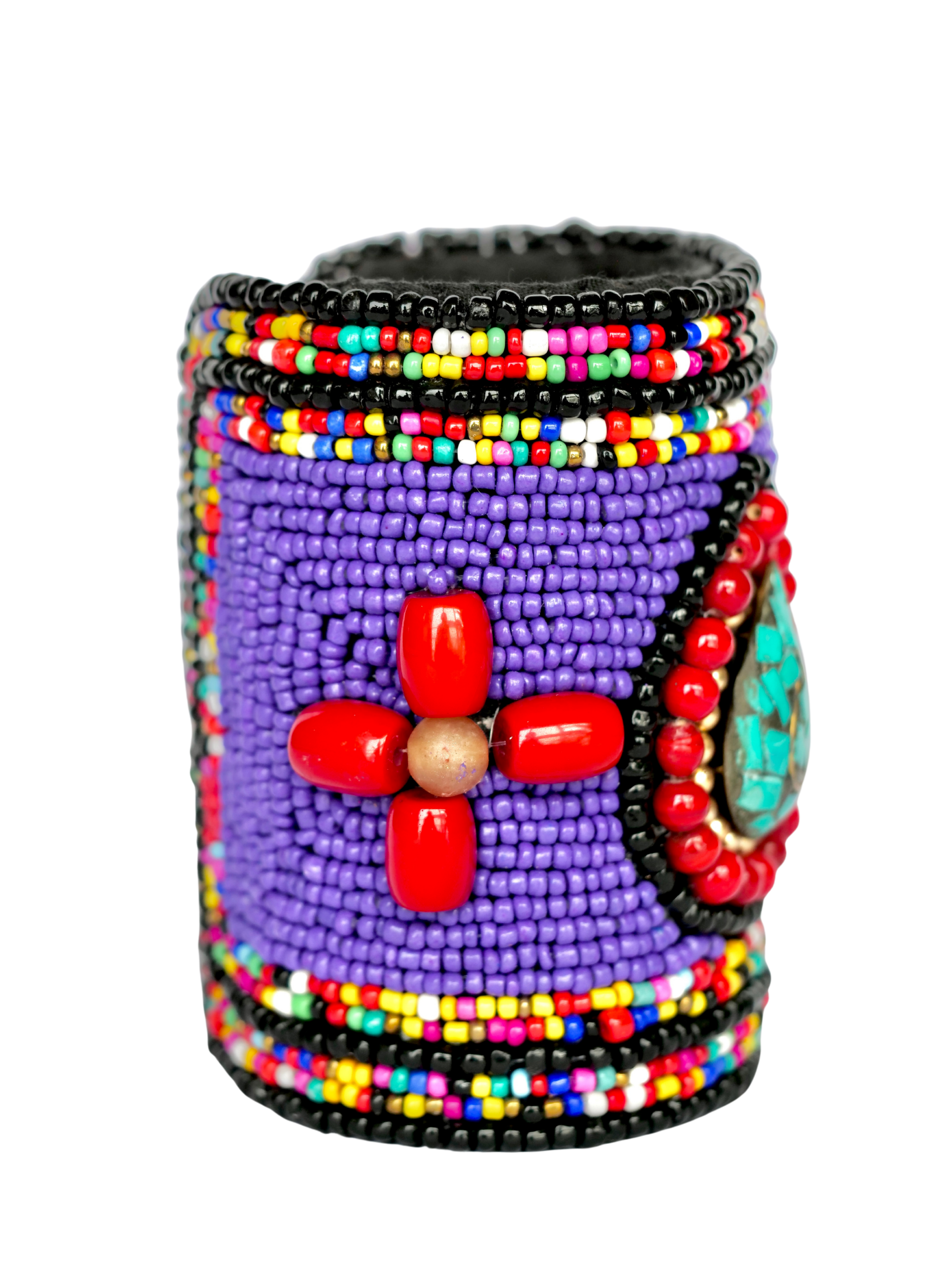 Hasto by Hasti The Bazaar Oxidised Statement Cuff Bracelet for Women, Beaded Wide Adjustable Bracelet
