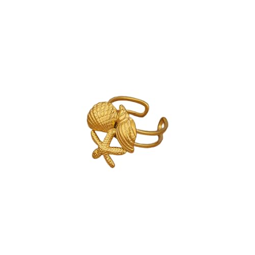 Gold Sea Shell Starfish Adjustable Ring for Women & Girls