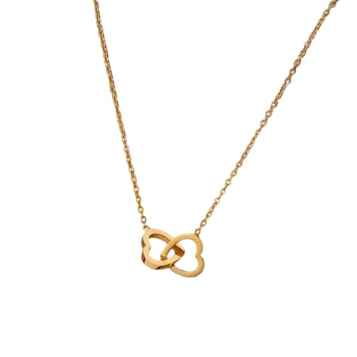 Gold Interlocked Heart Necklace for Women & Girls