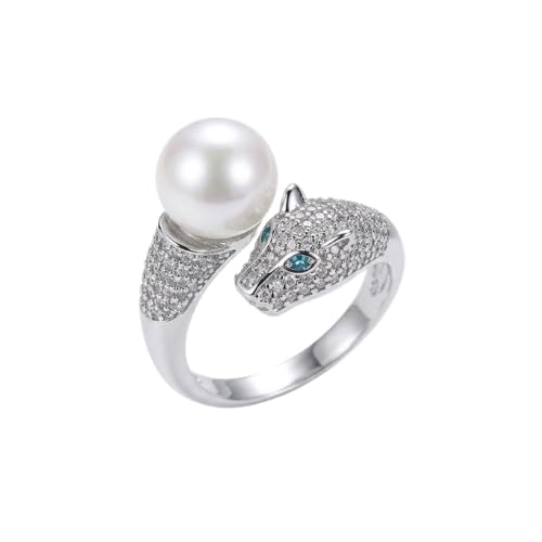 Silver Leopard Pearl Adjustable Ring for Women & Girls