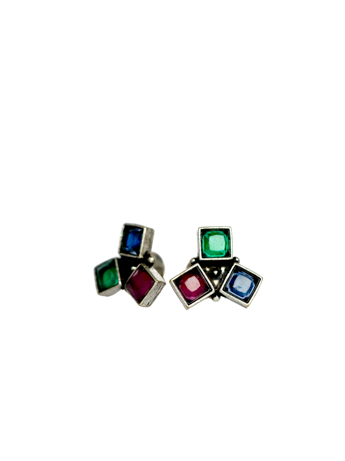 The Three-Stone Oxidised  Stud Earrings