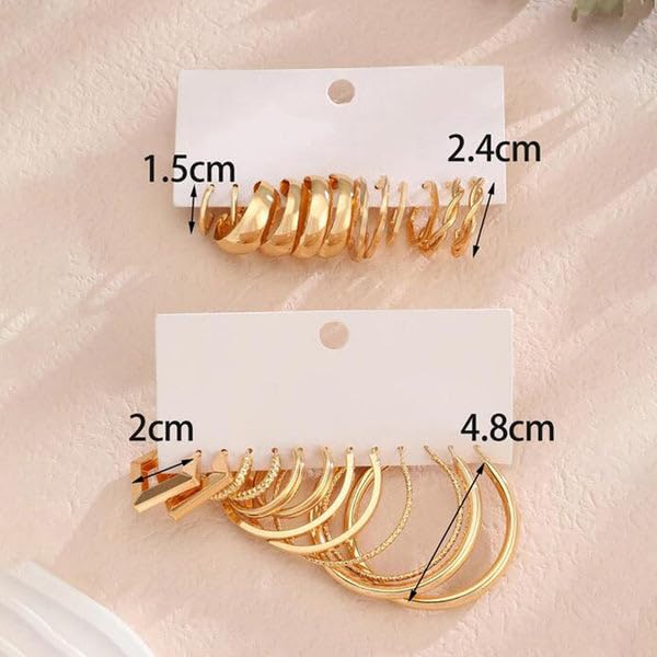 12 Gold Hoop Earrings Combo Set for Women | Chunky, Twisted & Minimal Korean Hoop Earrings Pack | Trendy Gold Plated Statement Earrings for Girls | Everyday Fashion Jewelry