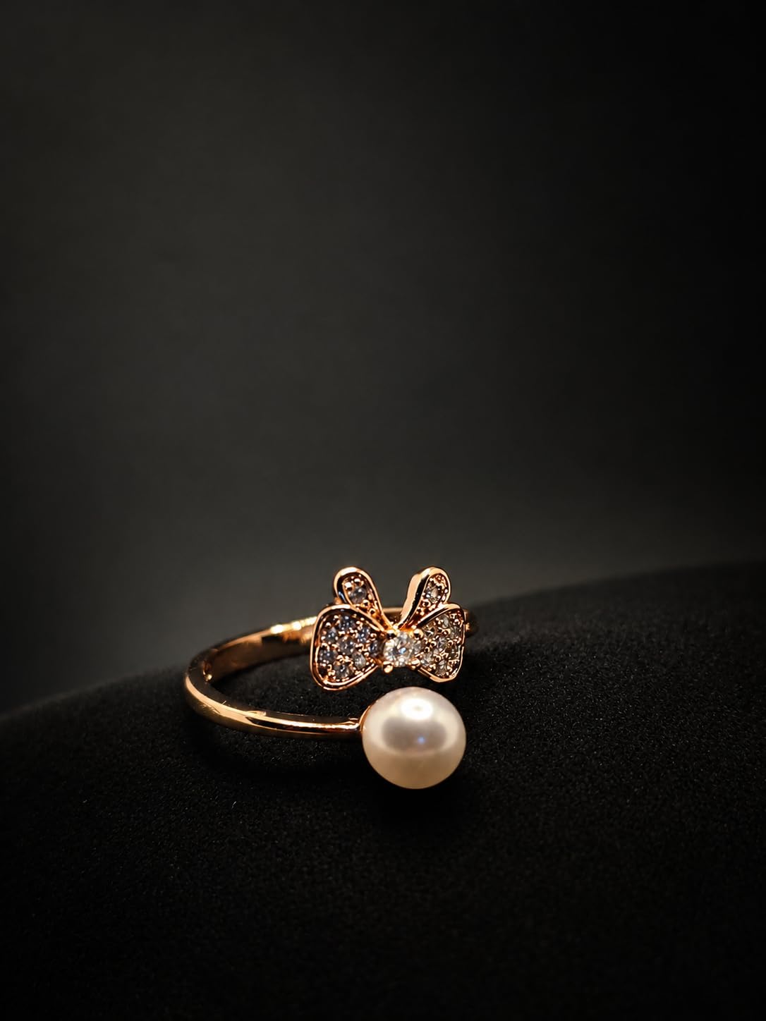 Hasto by Hasti Rose Gold Bow Pearl Adjustable Ring for Women & Girls