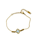 Hasto by Hasti White Clover Charm Bracelet for Women | Gold Plated Adjustable Chain Bracelet | Minimal Four Leaf Clover Bracelet for Daily Wear, Office, Party & Festive Gift