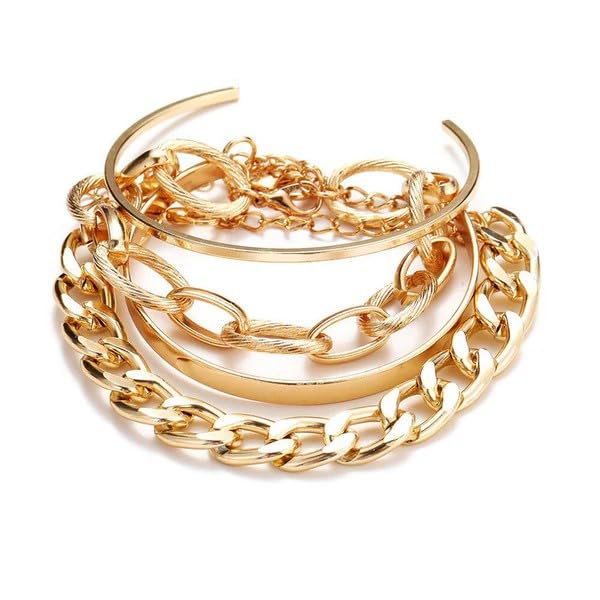 Gold Plated Chunky Chain Bracelet Combo for Women (Pack of 4)