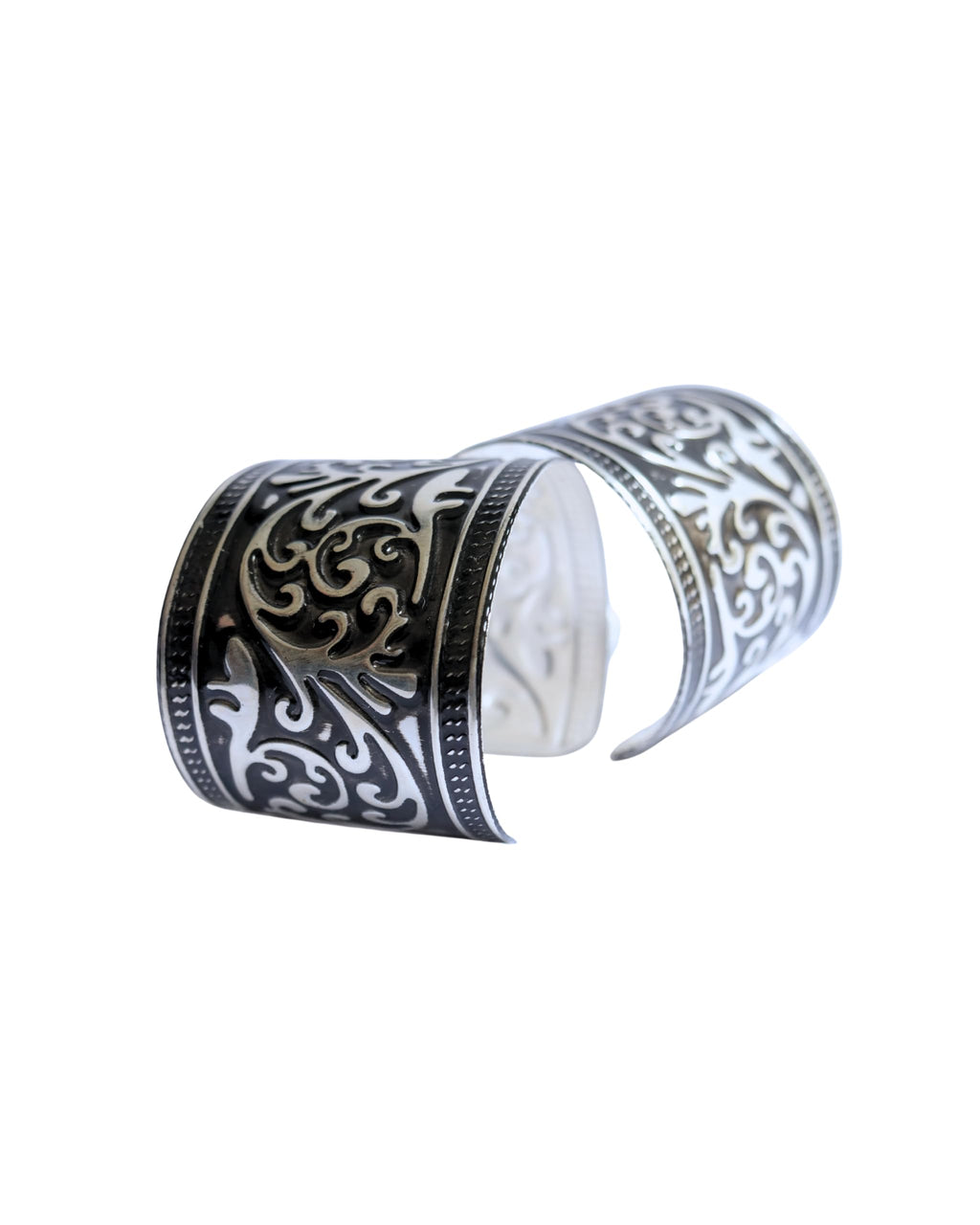 Hasto by Hasti Oxidised German Silver Floral Vine Wide Cuff Bracelet for Women – Navratri, Garba & Chaniya Choli Looks