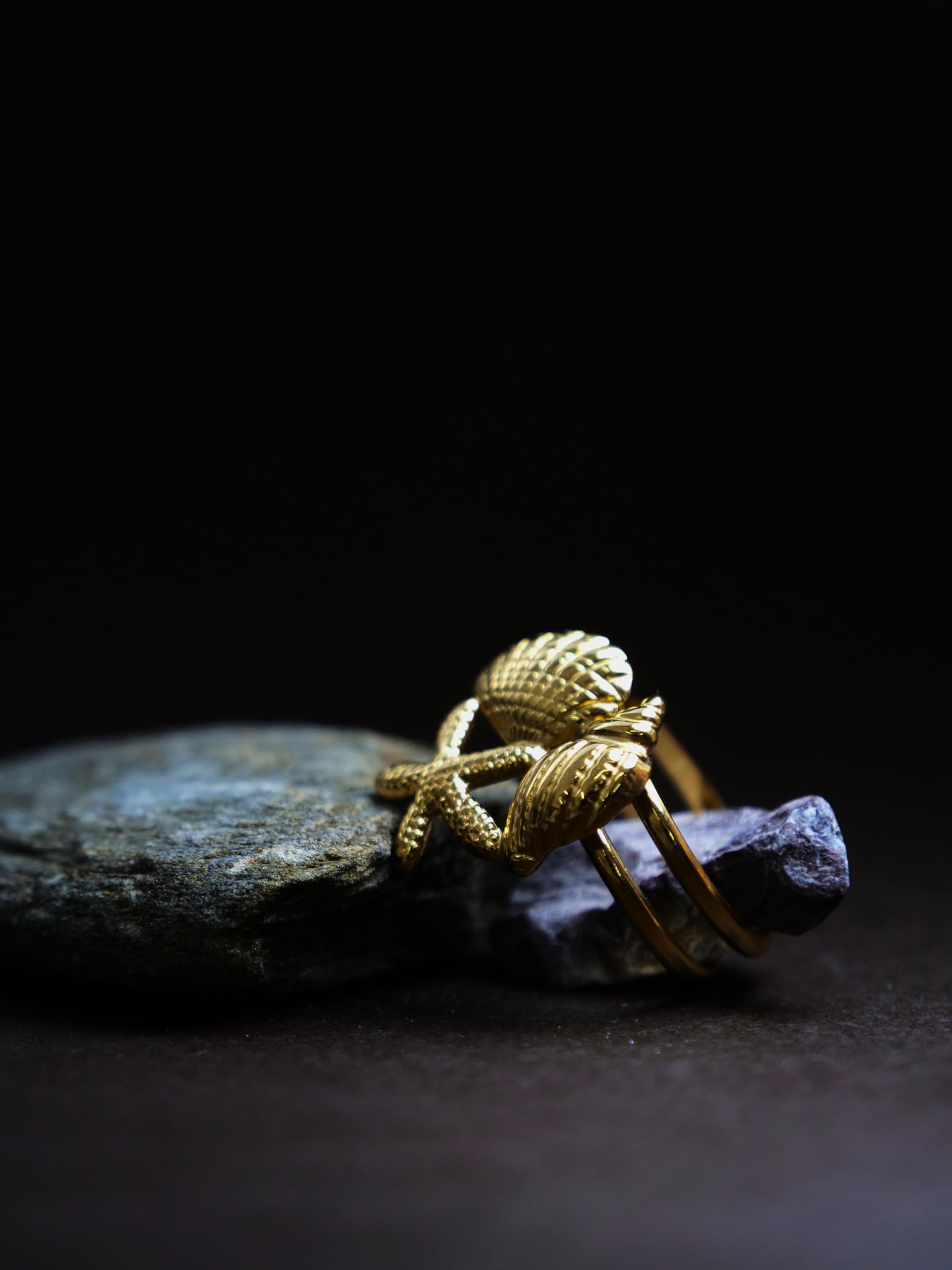 Hasto by Hasti Gold Sea Shell Starfish Adjustable Ring for Women & Girls | Ocean-Inspired Statement Ring | Vacation, Beach, Party & Daily Wear Fashion Ring
