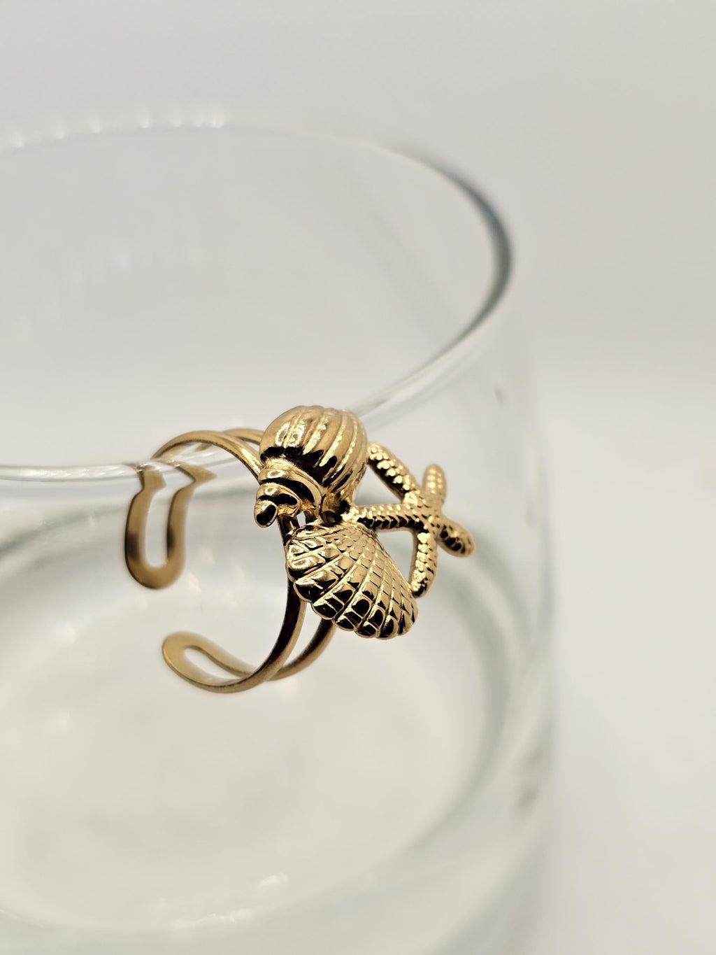 Hasto by Hasti Gold Sea Shell Starfish Adjustable Ring for Women & Girls | Ocean-Inspired Statement Ring | Vacation, Beach, Party & Daily Wear Fashion Ring