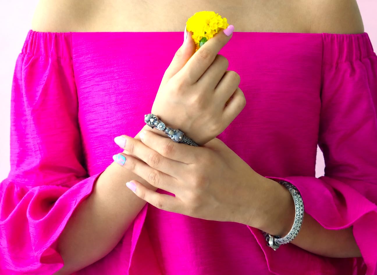 Hasto by Hasti Oxidised German Silver Elephant Motif Openable Kada Pair for Women | Navratri Bangles, Ethnic Kada, Garba Jewellery & Saree Wear