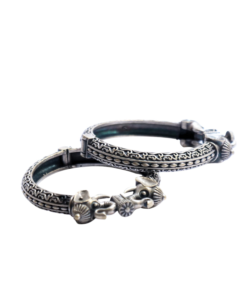Hasto by Hasti Oxidised German Silver Elephant Motif Openable Kada Pair for Women | Navratri Bangles, Ethnic Kada, Garba Jewellery & Saree Wear