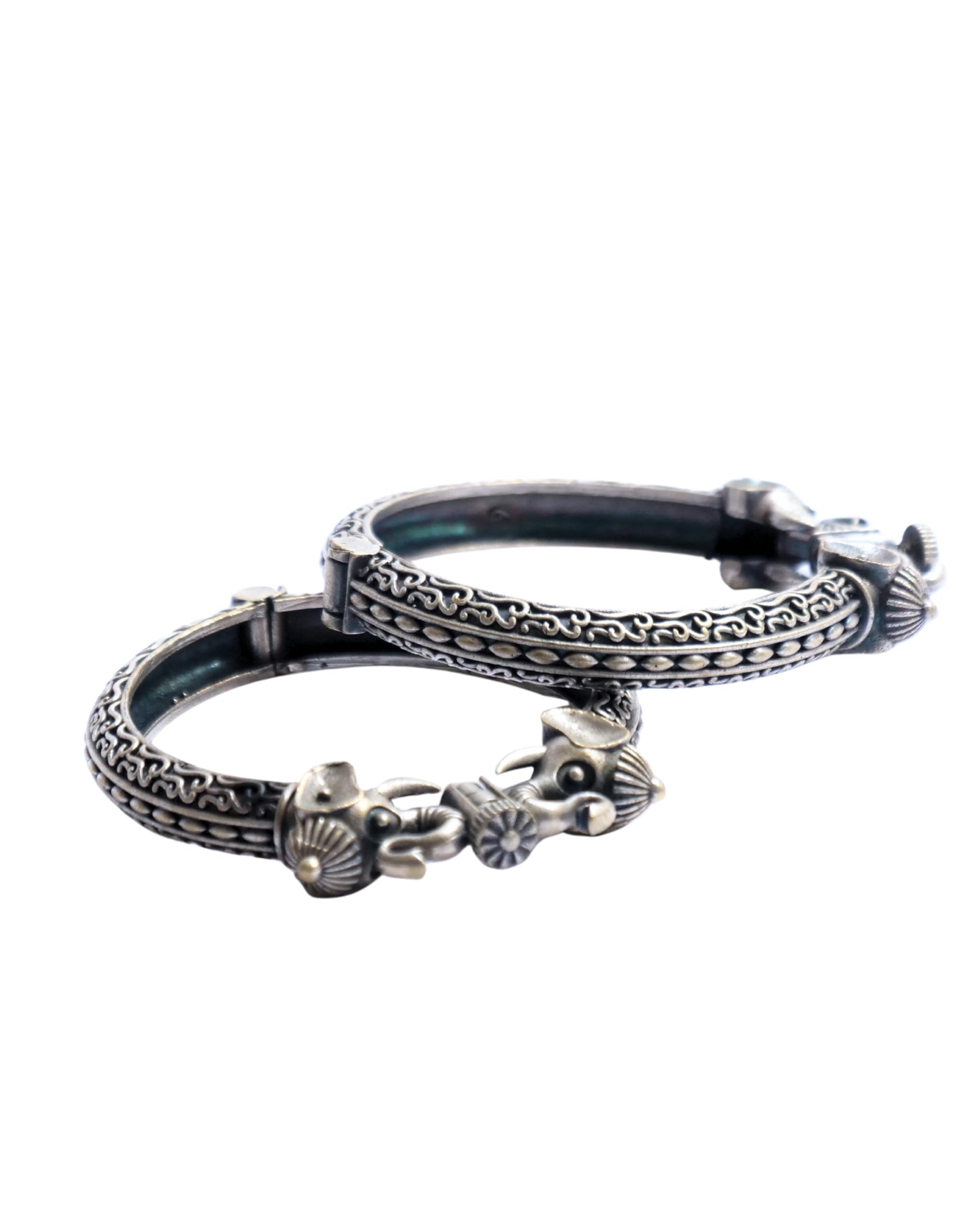 Hasto by Hasti Oxidised German Silver Elephant Motif Openable Kada Pair for Women | Navratri Bangles, Ethnic Kada, Garba Jewellery & Saree Wear