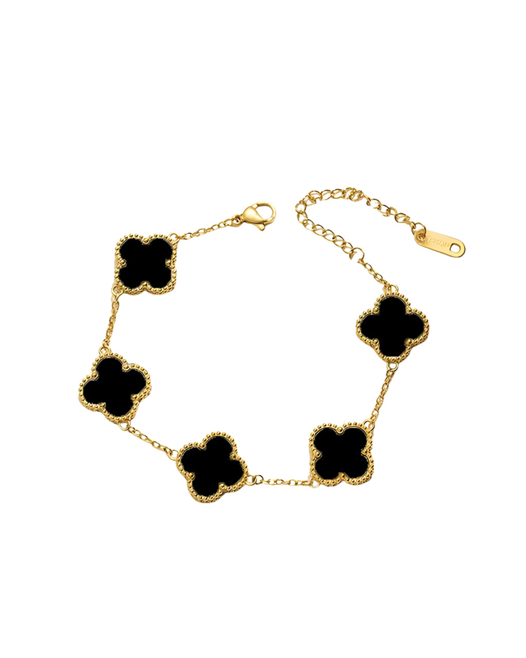 Hasto by Hasti Black Clover Charm Bracelet for Women & Girls | Gold-Toned Adjustable Chain Bracelet | Five Clover Bracelet for Daily Wear, Party, Office & Festive Gift