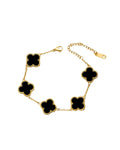 Hasto by Hasti Black Clover Charm Bracelet for Women & Girls | Gold-Toned Adjustable Chain Bracelet | Five Clover Bracelet for Daily Wear, Party, Office & Festive Gift