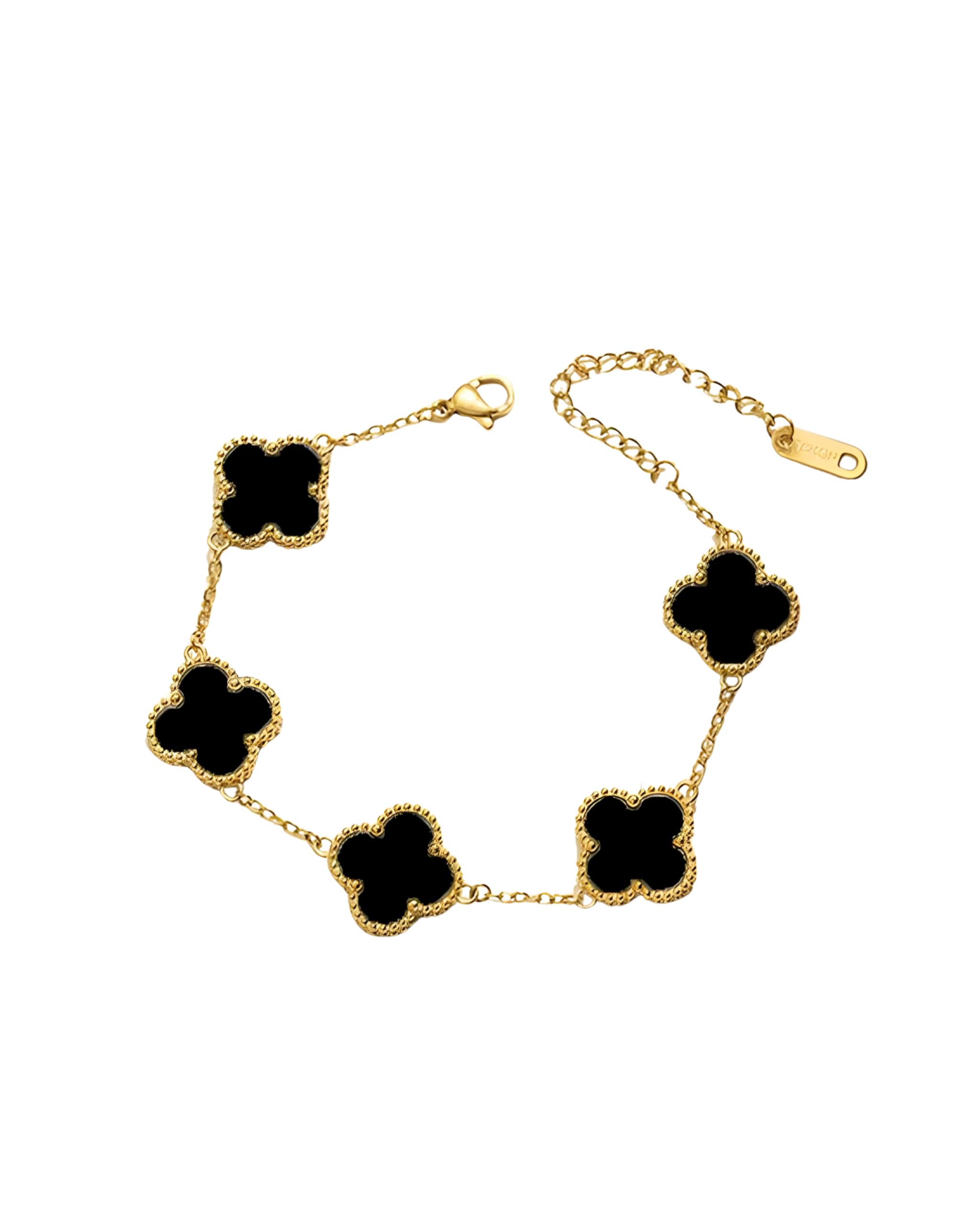 Hasto by Hasti Black Clover Charm Bracelet for Women & Girls | Gold-Toned Adjustable Chain Bracelet | Five Clover Bracelet for Daily Wear, Party, Office & Festive Gift
