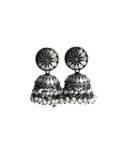 Hasto by Hasti Oxidised German Silver Floral Pearl Bead Jhumka Earrings for Women | Navratri Jhumka Earrings, Garba Jewellery, Kurti Earrings & Saree Wear
