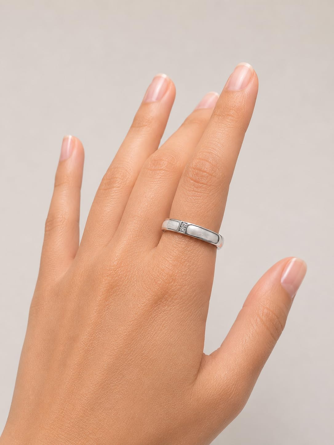 Hasto by Hasti Silver Minimal Band Ring for Women & Girls | Sleek Stone Detail Ring | Daily Wear, Office, Party & Gift Fashion Ring