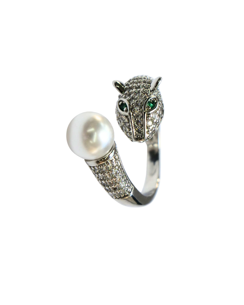 Hasto by Hasti Silver Leopard Pearl Adjustable Ring for Women & Girls | Statement Animal Design Ring | Party Fashion Ring