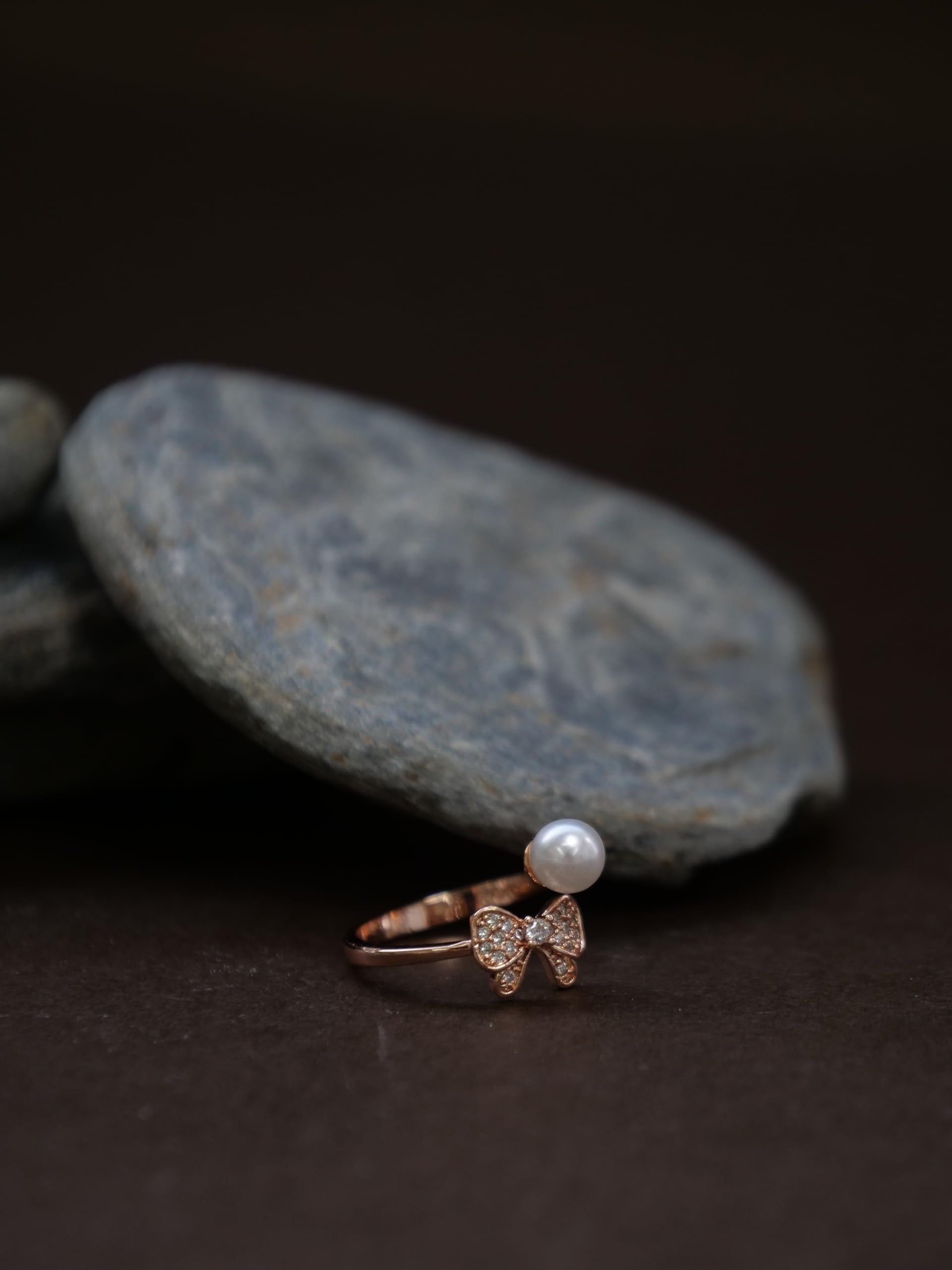 Hasto by Hasti Rose Gold Bow Pearl Adjustable Ring for Women & Girls