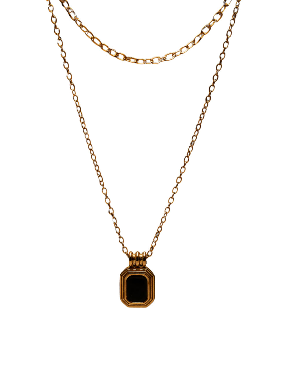 Hasto by Hasti Gold Layered Black Pendant Necklace for Women & Girls | Double Layer Chain Necklace with Square Black Charm | Minimal Daily Wear, Party & Gift Jewellery