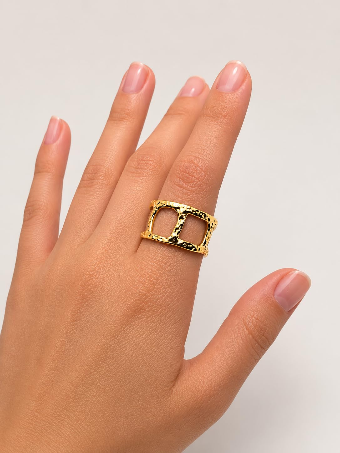 Hasto Molten Dual Adjustable Gold Statement Ring for Women | Geometric Open Ring | Trendy Jewelry