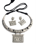 Hasto by Hasti Oxidised German Silver Elephant Motif Choker Necklace Set with Earrings for Women | Navratri Jewellery, Ethnic Necklace Set for Saree, Kurti & Festive Style