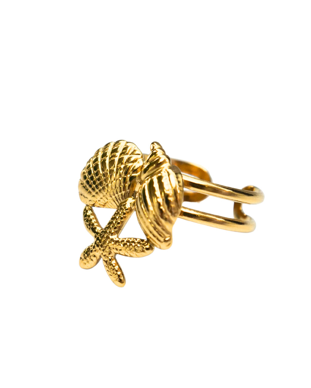Hasto by Hasti Gold Sea Shell Starfish Adjustable Ring for Women & Girls | Ocean-Inspired Statement Ring | Vacation, Beach, Party & Daily Wear Fashion Ring