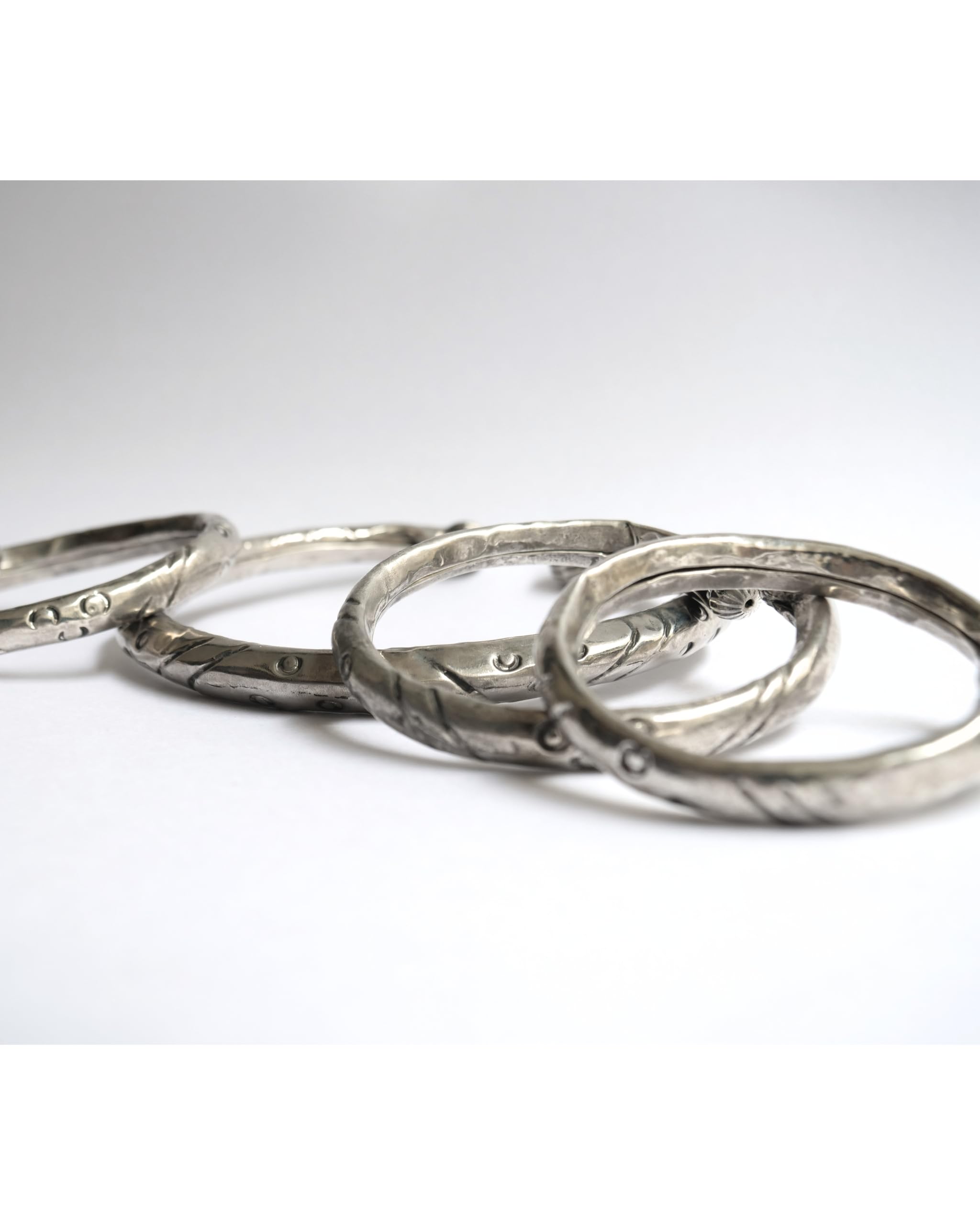 Hasto by Hasti German Silver Bracelet, Armlet & Necklace Set of 5 for Women | Adjustable Pull-Apart Bajuband Pair with Oxidised Necklace | Carved Bud-End Temple Jewellery Combo