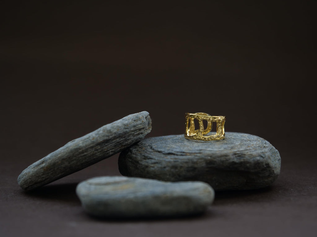 Hasto Molten Dual Adjustable Gold Statement Ring for Women | Geometric Open Ring | Trendy Jewelry