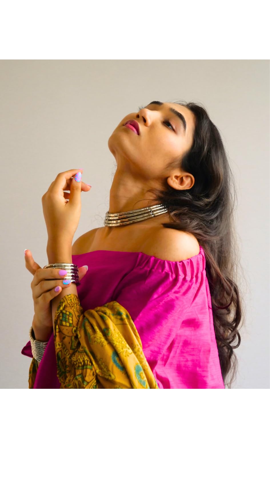 Hasto by Hasti German Silver Choker Necklace & Bracelet Set for Women | Flexible Spring-Back Tube Bead Jewellery | No-Clasp Pull-On Rajasthani Ethnic Set
