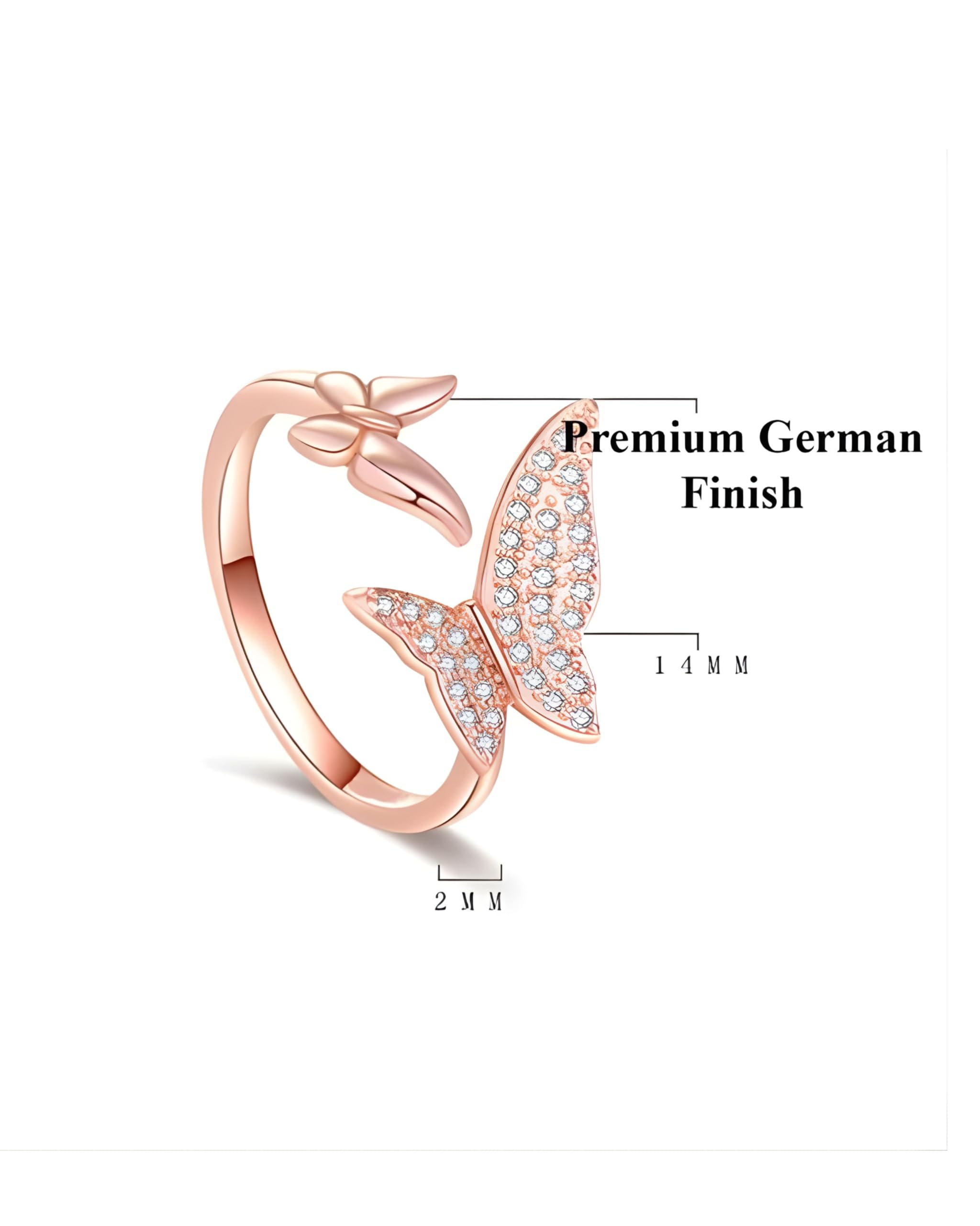 Hasto by Hasti Rose Gold Butterfly Adjustable Ring for Women & Girls | Sparkle Butterfly Fashion Ring | Cute Daily Wear, Party, Date & Gift Ring
