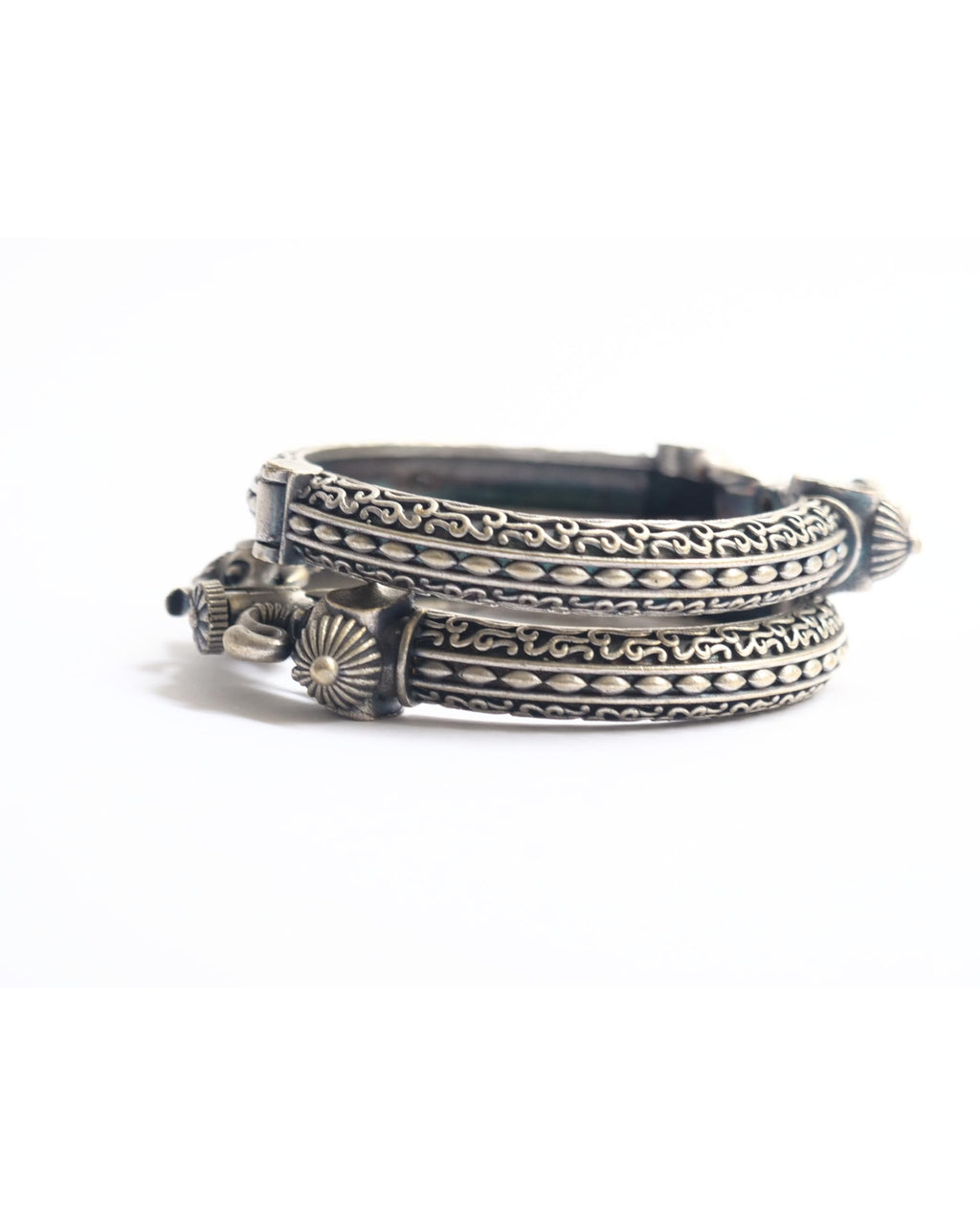 Hasto by Hasti Oxidised German Silver Elephant Motif Openable Kada Pair for Women | Navratri Bangles, Ethnic Kada, Garba Jewellery & Saree Wear