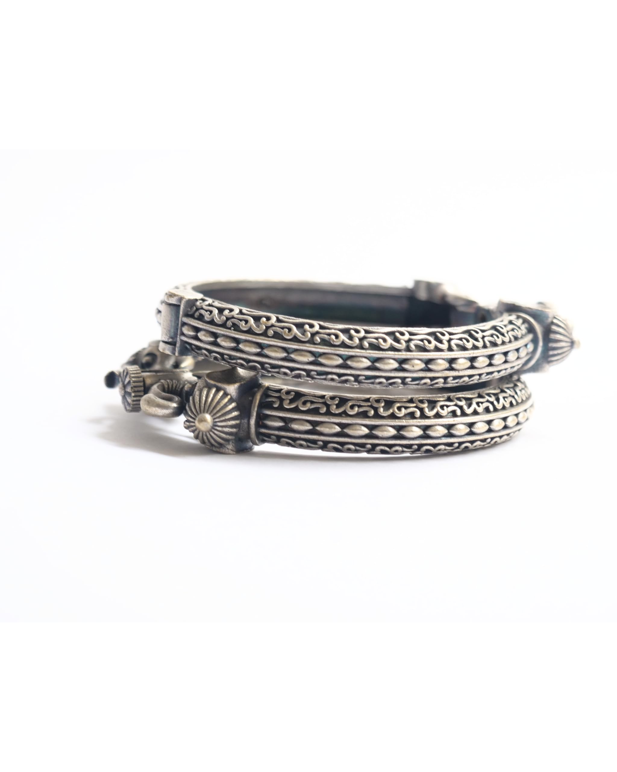 Hasto by Hasti Oxidised German Silver Elephant Motif Openable Kada Pair for Women | Navratri Bangles, Ethnic Kada, Garba Jewellery & Saree Wear