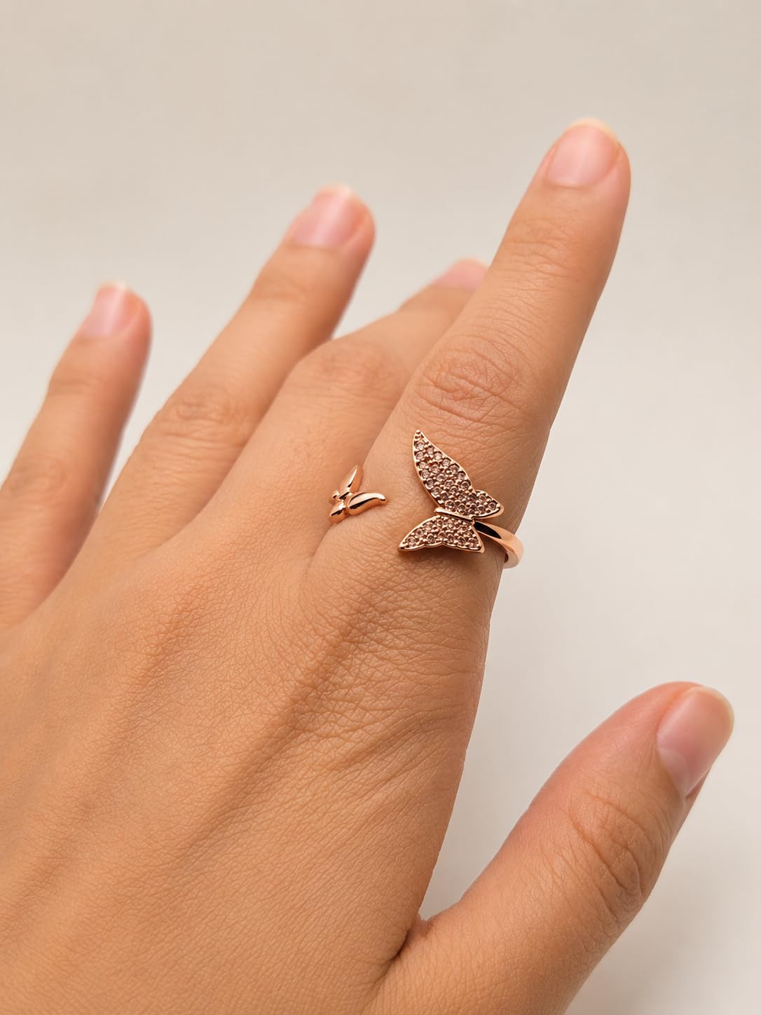 Hasto by Hasti Rose Gold Butterfly Adjustable Ring for Women & Girls | Sparkle Butterfly Fashion Ring | Cute Daily Wear, Party, Date & Gift Ring