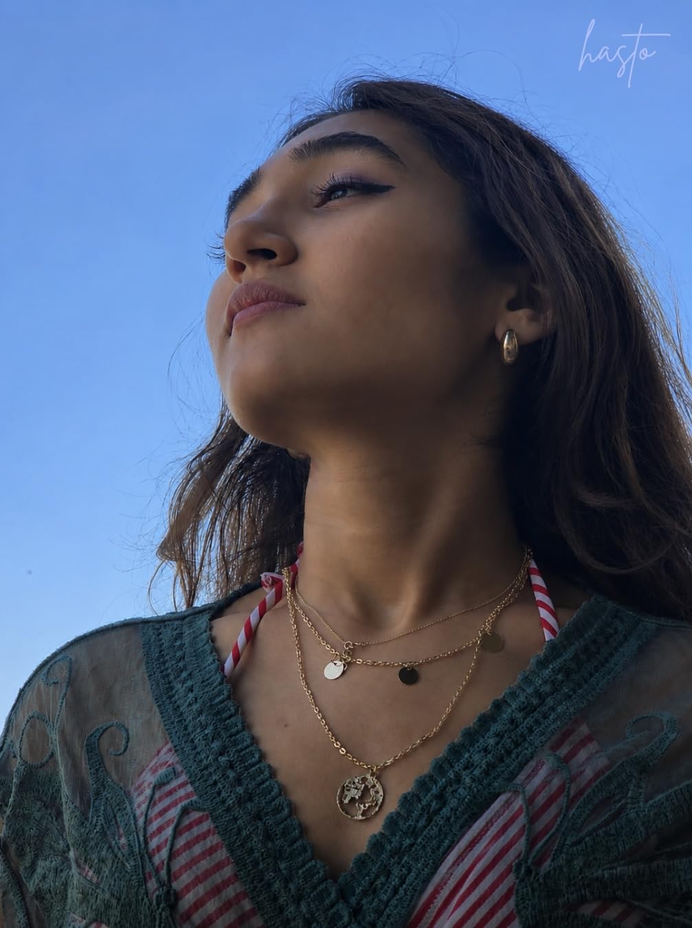 Hasto by Hasti Gold Layered World Map Pendant Necklace for Women & Girls | Multi-Layer Chain Necklace with Round Globe Charm | Minimal Travel-Inspired Daily Wear, Party & Gift Jewellery