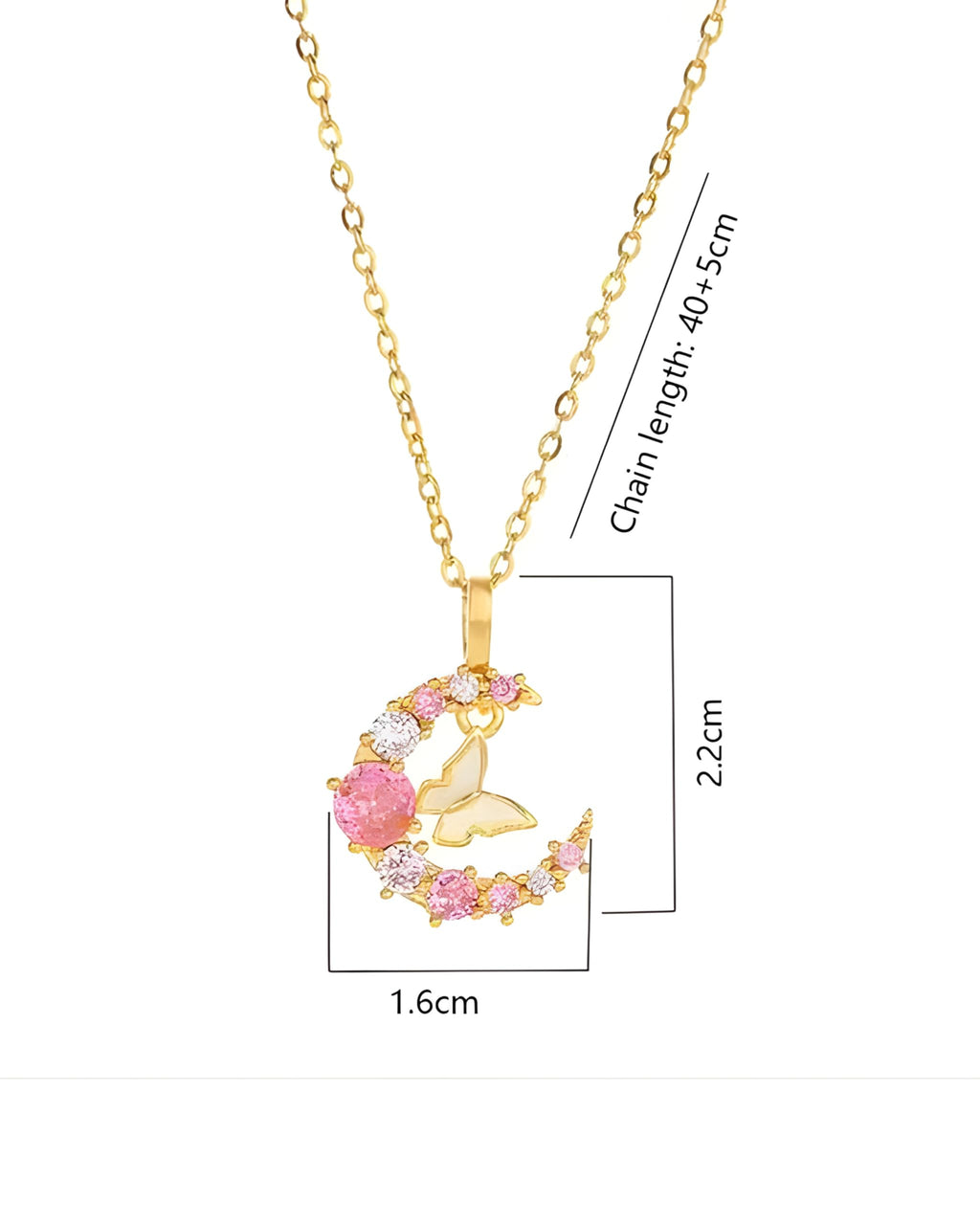 Hasto by Hasti Gold Celestial Moon Pendant Necklace for Women & Girls | Crescent Moon Necklace with Pink & White Stone Detail | Elegant Party, Festive, Date Wear & Gift Jewellery