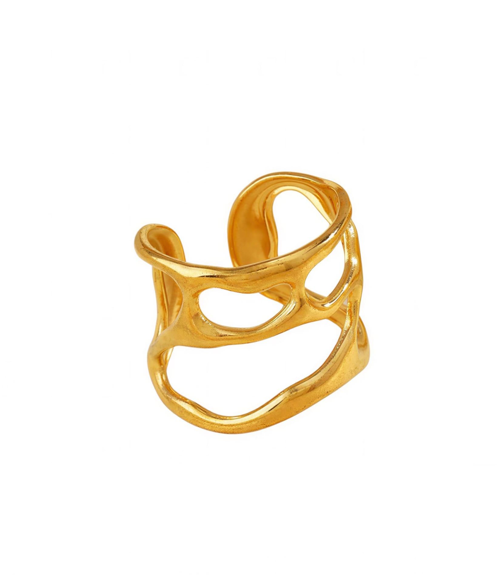 Hasto Golden Tide Adjustable Gold Statement Ring for Women | Wave Design Open Ring | Trendy Fashion Jewelry
