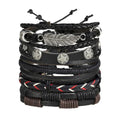 Men’s Black Faux Leather Bracelet Set