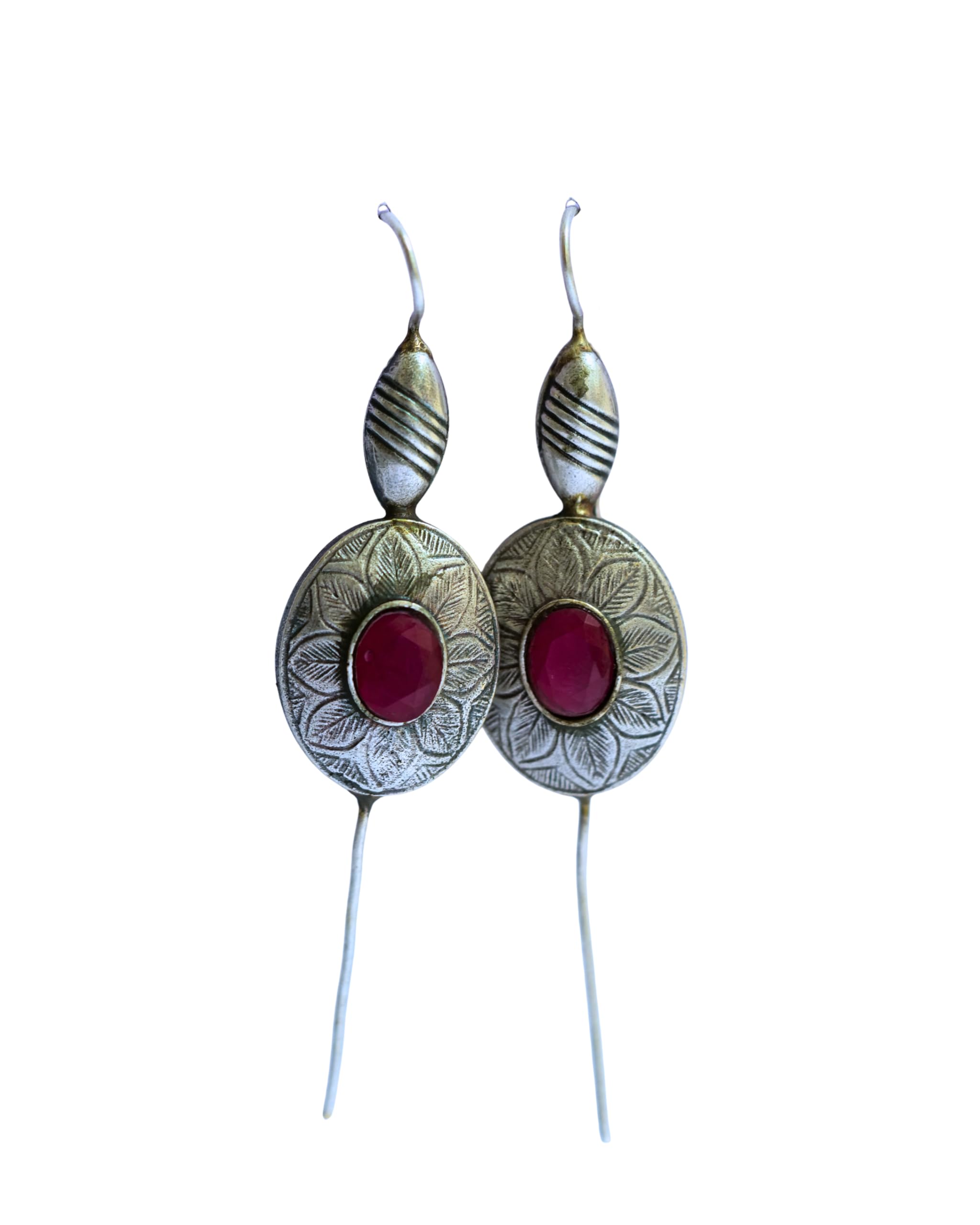 Hasto by Hasti Oxidised German Silver Floral Stone Bugadi Style Earrings for Women | Navratri Earrings, Kurti Earrings, Garba Jewellery & Saree Wear