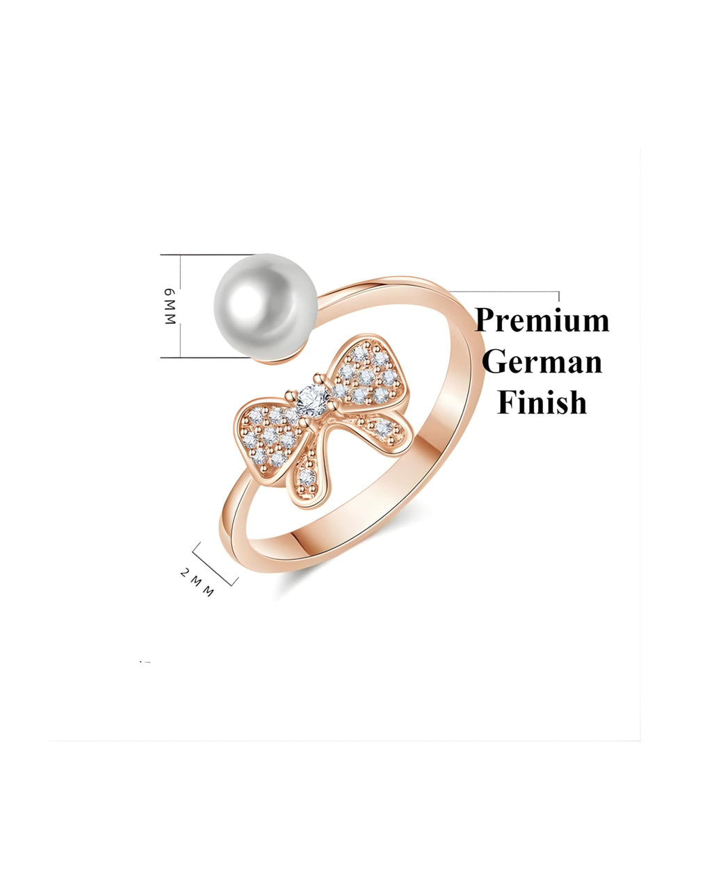 Hasto by Hasti Rose Gold Bow Pearl Adjustable Ring for Women & Girls