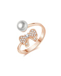 Hasto by Hasti Rose Gold Bow Pearl Adjustable Ring for Women & Girls