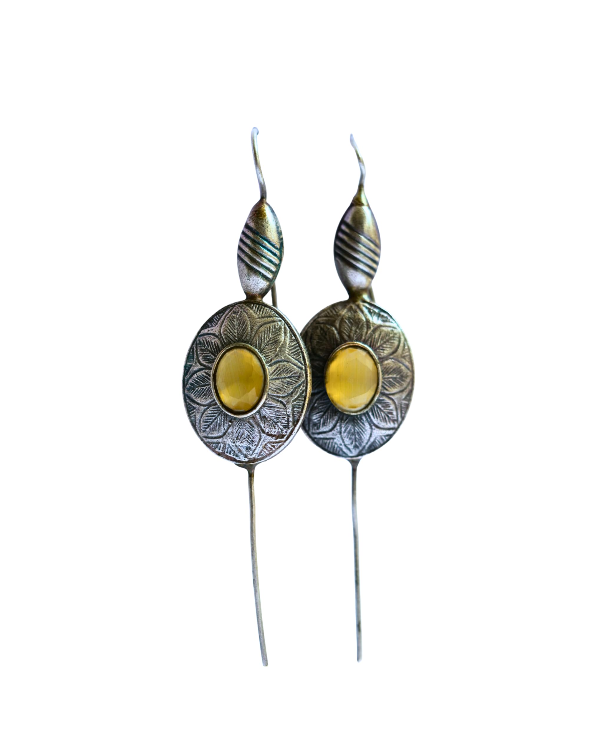 Hasto by Hasti Oxidised German Silver Floral Stone Bugadi Style Earrings for Women | Navratri Earrings, Kurti Earrings, Garba Jewellery & Saree Wear
