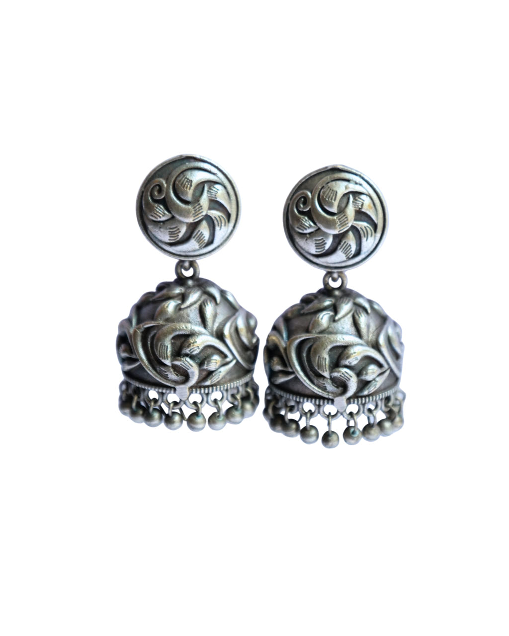 Hasto by Hasti Oxidised German Silver Floral Vine Dome Jhumka Earrings with Ghungroo Drops for Women | Navratri Earrings, Ethnic Kurti Earrings, Garba Jewellery & Saree Wear