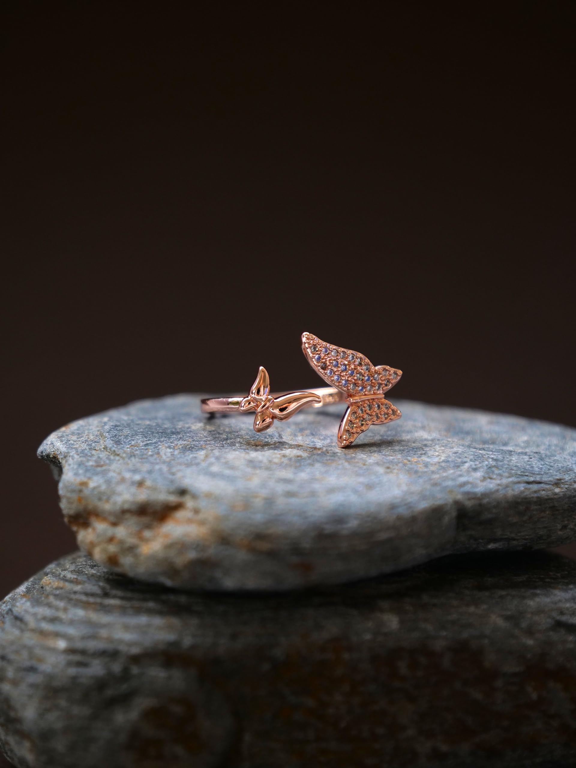 Hasto by Hasti Rose Gold Butterfly Adjustable Ring for Women & Girls | Sparkle Butterfly Fashion Ring | Cute Daily Wear, Party, Date & Gift Ring