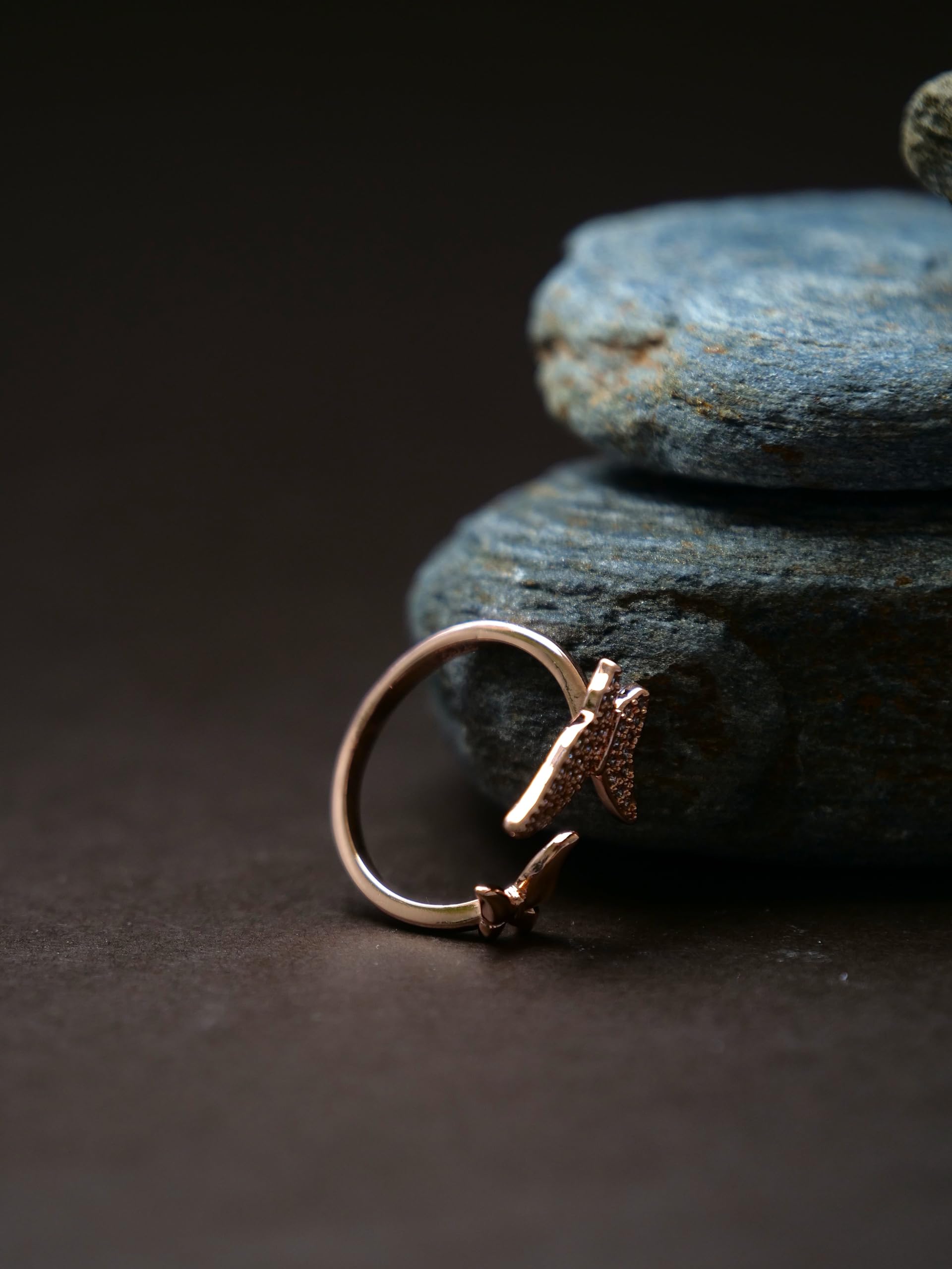 Hasto by Hasti Rose Gold Butterfly Adjustable Ring for Women & Girls | Sparkle Butterfly Fashion Ring | Cute Daily Wear, Party, Date & Gift Ring