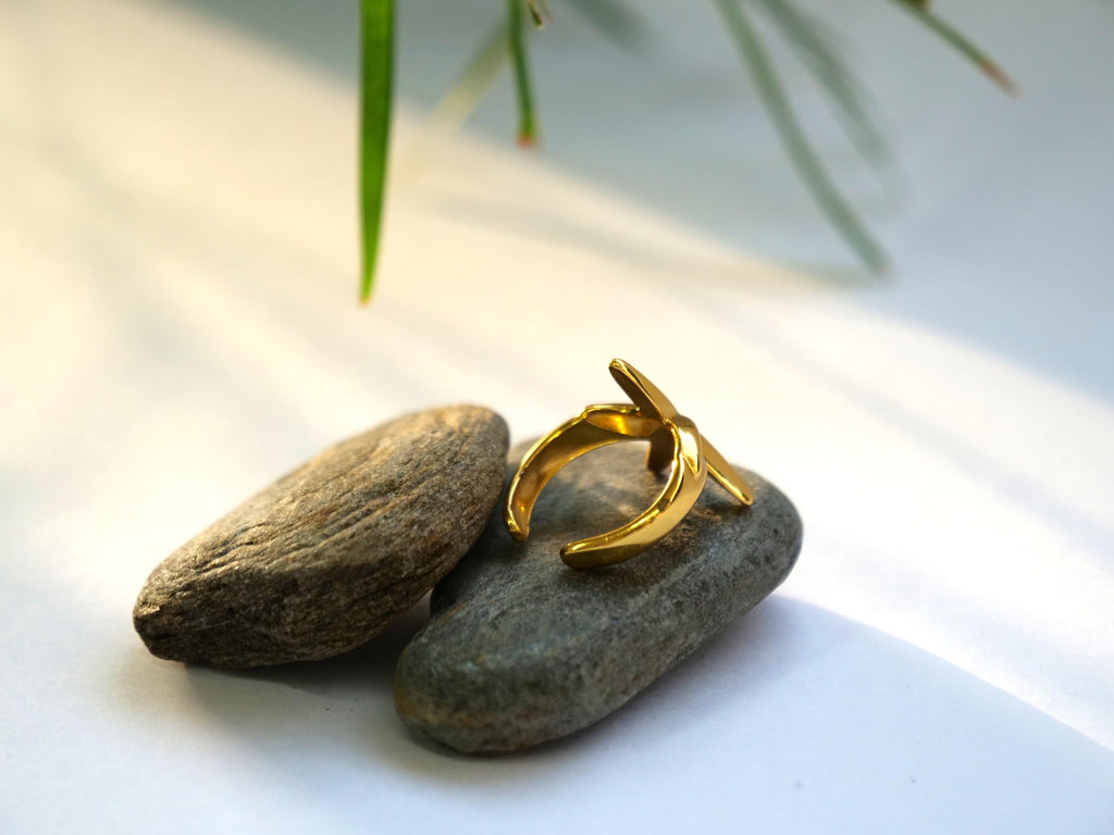 Hasto by Hasti Gold Starfish Adjustable Ring for Women & Girls | Ocean-Inspired Open Ring | Beach, Vacation, Party & Daily Wear Fashion Ring