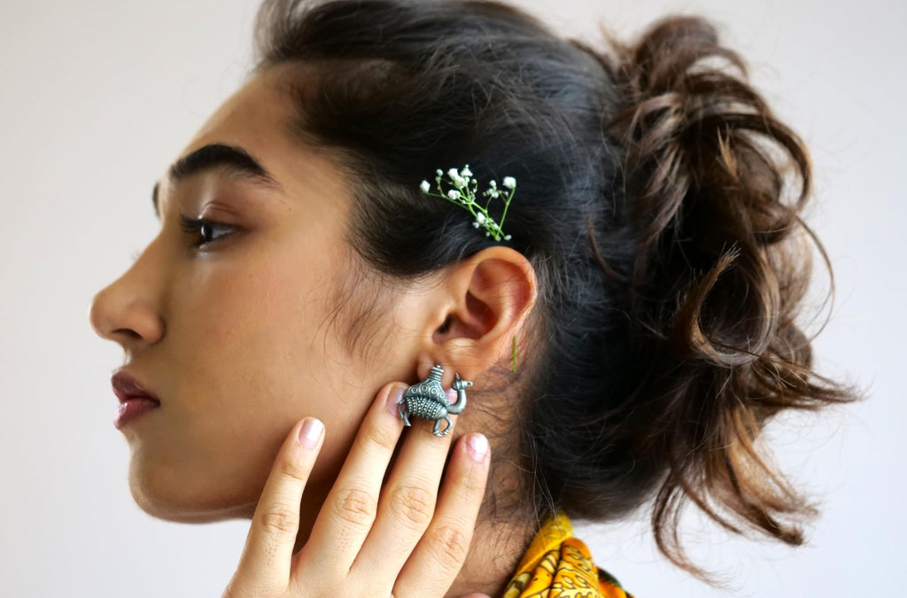 Hasto by Hasti Oxidised German Silver Camel Motif Stud Earrings for Women | Navratri Jewellery, Ethnic Kurti Earrings, Garba & Festive Style