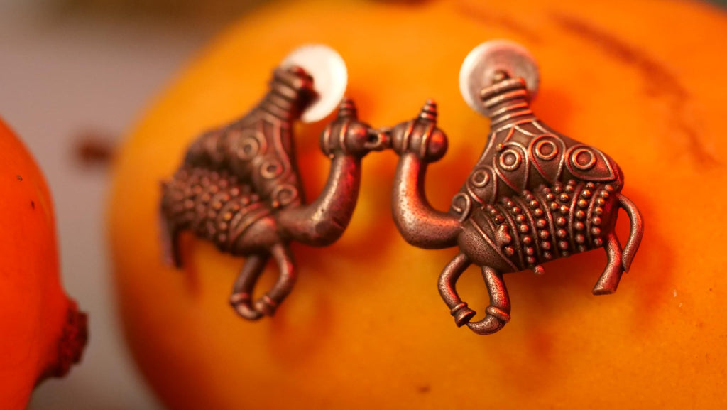Hasto by Hasti Oxidised German Silver Camel Motif Stud Earrings for Women | Navratri Jewellery, Ethnic Kurti Earrings, Garba & Festive Style