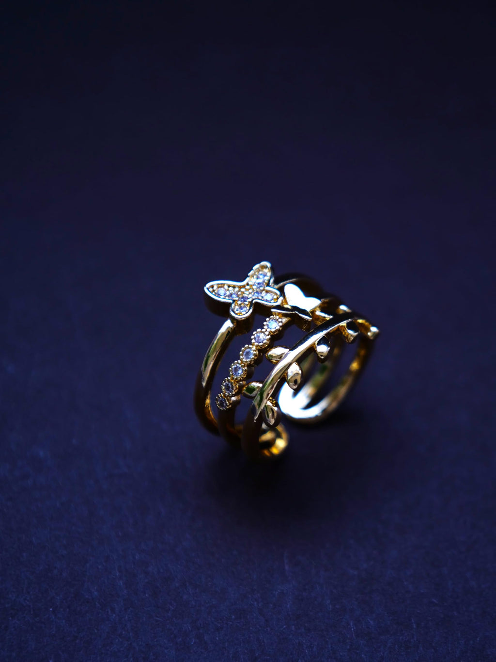 Hasto Gold Butterfly Adjustable Ring for Women & Girls